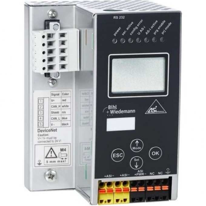 Шлюз ASi-3 DeviceNet BIHL+WIEDEMANN в корпусе из нержавеющей стали, 1 Master ASI-3-DEVICENET-GATEWAY-IN-EDELSTAHL,-1-MASTER