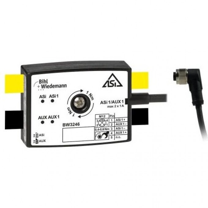 Пассивный распределитель ASi/AUX BIHL+WIEDEMANN с 1 x M12-кабельной розеткой, угловой, 5-контактный, 19 мм глубокий LIG,-19-MM-TIEF,-IP67 PASSIVVERTEILER-ASI/AUX-AUF-1-X-M12-KABELBUCHSE,-GEWINKELT,-5-PO