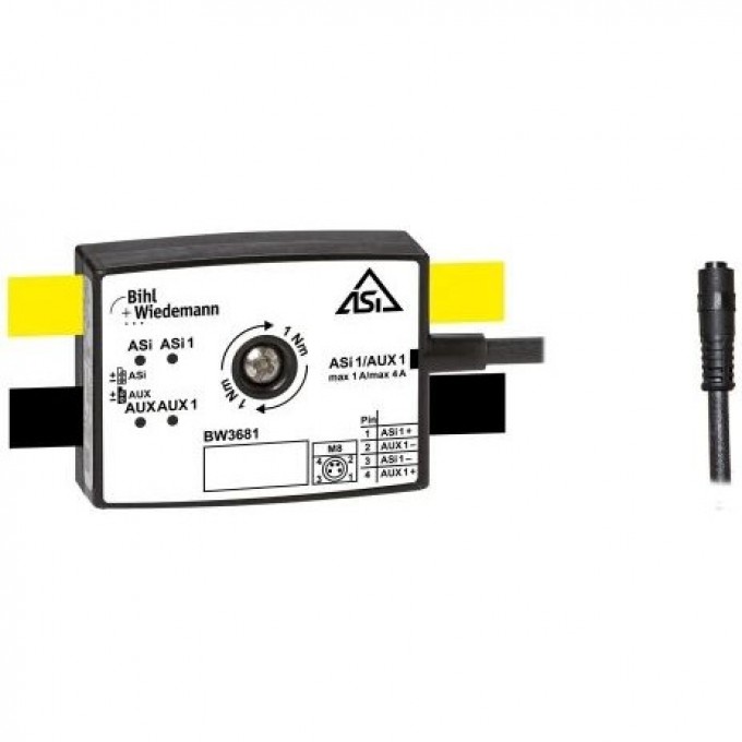 Пассивный распределитель BIHL+WIEDEMANN ASi/AUX на 1 x M8 Snap-in, прямой, 4-полюсный, 19 мм 4-POLIG,-19-MM-TIEF,-IP67 PASSIVVERTEILER-ASI/AUX-AUF-1-X-M8-SNAP-IN-KABELBUCHSE,-GERADE,-