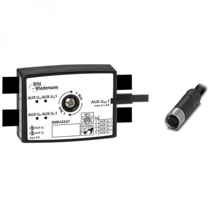 Пассивный распределитель AUX BIHL+WIEDEMANN с 1 x M12 Power-кабельной розеткой, прямой, L-кодированный, 4-полюсный, 25 мм глубокий IERT,-4-POLIG,-25-MM-TIEF,-IP67 PASSIVVERTEILER-AUX-AUF-1-X-M12-POWER-KABELBUCHSE,-GERADE,-L-KOD